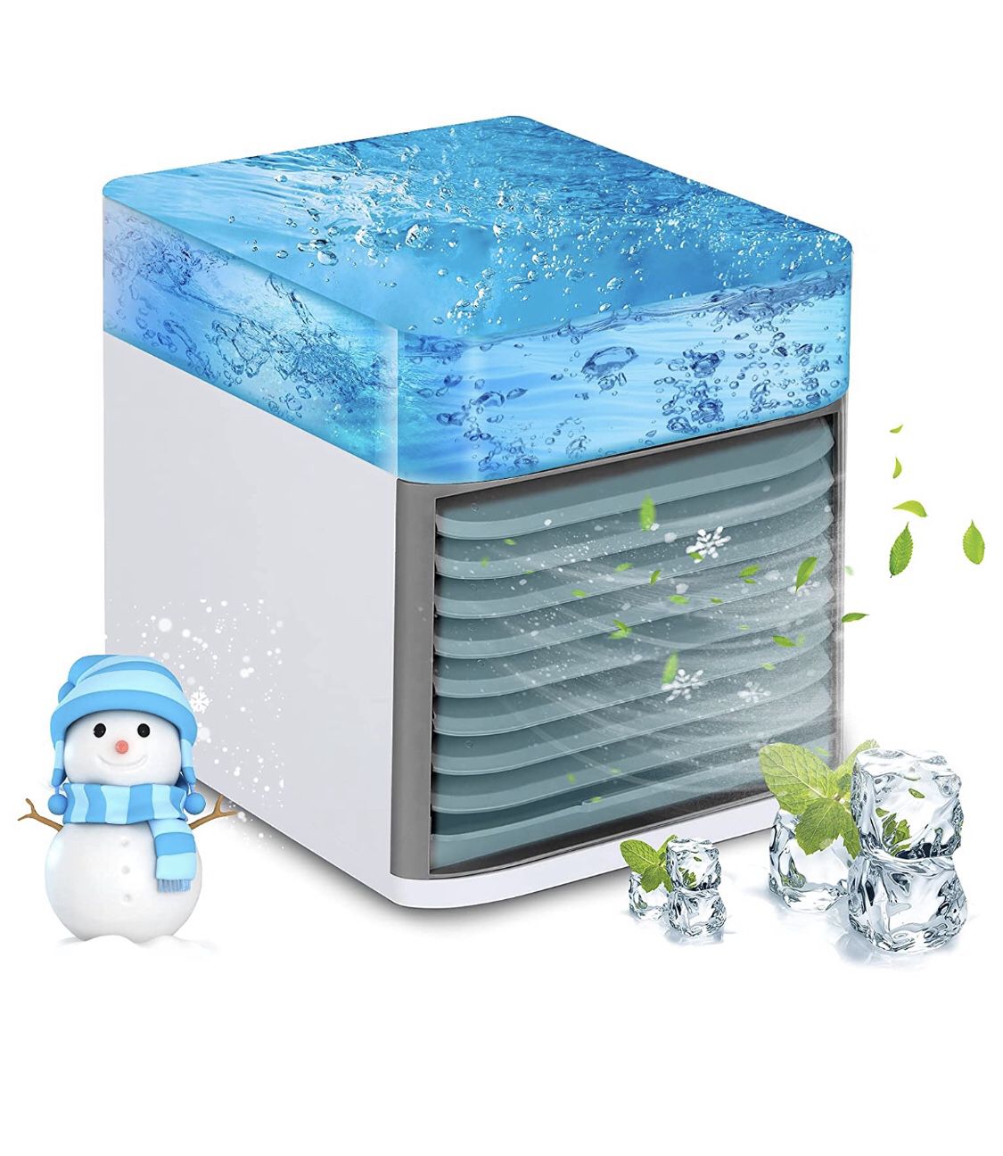 Portable Air Conditioner Fan - USB Powered Air Cooler Unit, Personal Space AC Fan with Humidifier and Purifier Function, 7 LED Lights, 3 Speeds for Ho