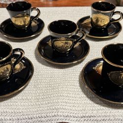 5 Dark & Gold Stella terracota  Hand Made Greece w/24K Gold