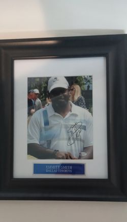 DALLAS COWBOYS EMMITT SMITH RARE AUTOGRAPHED 8 X 10 PHOTO FRAMED WITH COA 