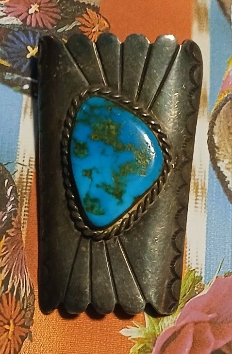 Vintage Native American BOLO TIE CLASP SLIDER. STERLI G  SILVER TURQUOISE. PLEASE READ DESCRIPTION 
