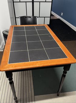 Kitchen Table - Black Tile Top, Wood Frame - Some Damage