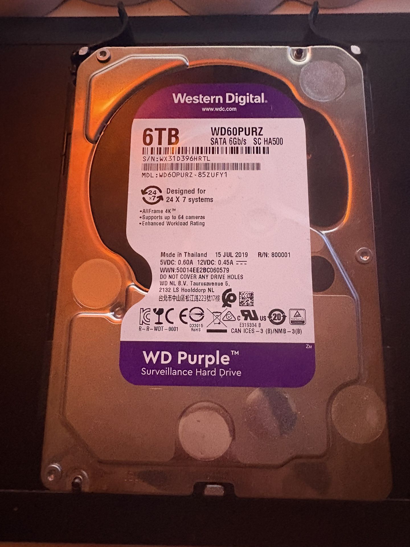 6TB Western digital Purple hard Drive