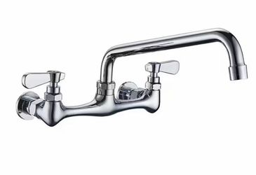 Chrome Wall-Mount Kitchen Faucet with Swing Spout