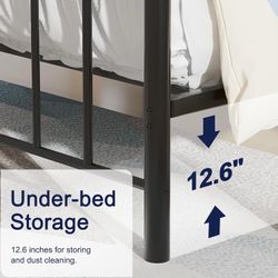 Queen Size Metal Platform Bed Frame with Headboard and Footboard, Heavy Duty Slat Support / No Box Spring Needed Mattress Foundation/ Underbed Storage