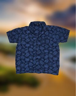 George Men’s Size Medium Blue Floral Print Short Sleeve Button-Up Hawaiian Shirt