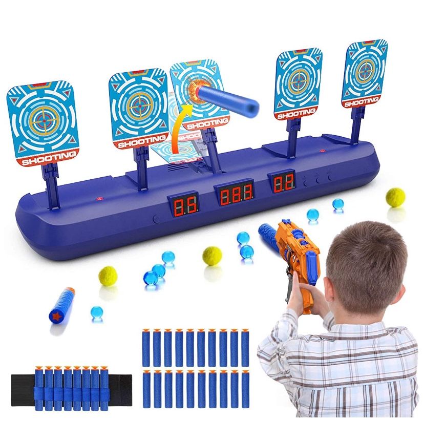 Foam Dart Toy Gun, with Electric Scoring Auto Reset LED Digital Shooting Target, 3 Modes & 5 Targets, Toy Foam Blasters & Guns, Idea Gifts for Kids Bo