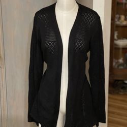 Karen Scott Pointelle Open-Front Cardigan