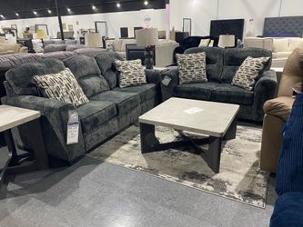Ashley Lonoke gray sofa and love seat