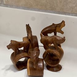 Vintage Hand Carved Animal Napkin Rings 