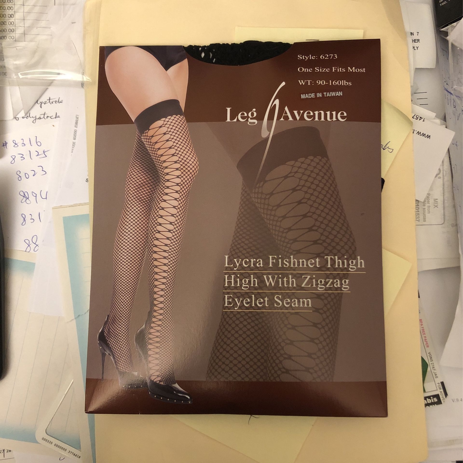 #6273 Black Lycra Fishnet Thighs High With Zigzag Eyelet Seam One Size Black $4