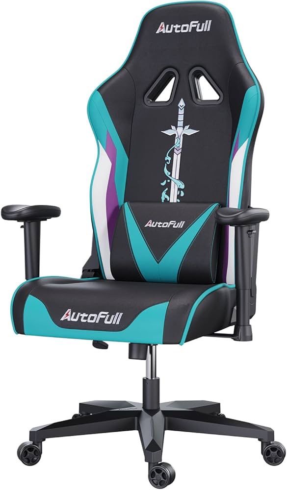 AutoFull C3 Gaming Chair Office Chair PC Chair with Ergonomics Lumbar Support, Racing Style PU Leather Multifunction Adjustable Computer Chair (Cyan)
