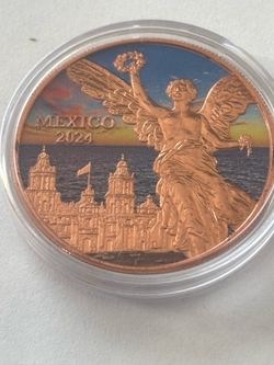 2024 1 Oz AVDP .999 Copper Libertad Sunset Mexico Flag Colorized Copper Round!