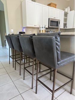 Set of 6 Gray Kitchen Counter Stools – Modern Bar Stools – Good Condition
