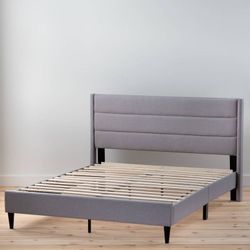 Brand New Gray King Size Upholstered Platform Bed Frame With Headboard And Strong Support System $200 Or $440 With Really Nice Mattress Included