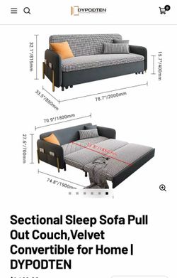 Sectional Sleep Sofa Pull Out Couch,Velvet Convertible for Home | DYPODTEN