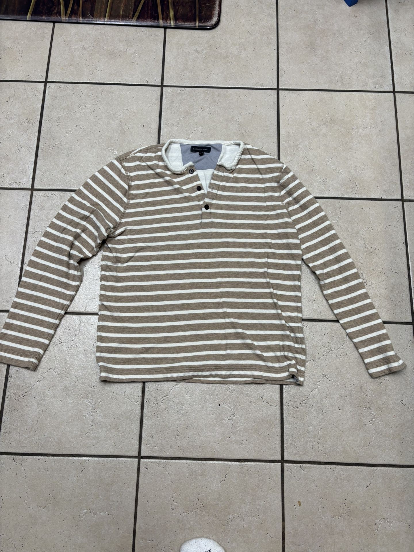 Tan And White Striped Banana Republic Shirt Men’s Size Large