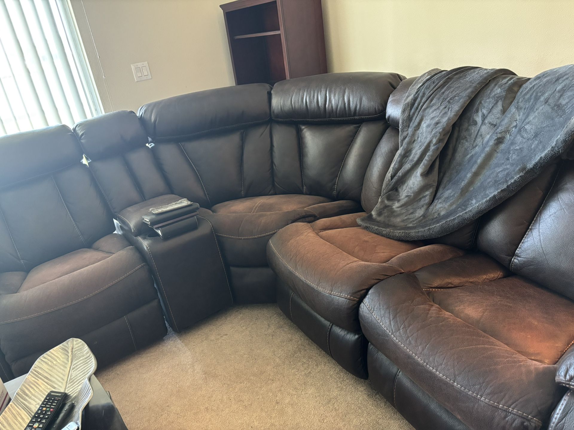 3 Piece Living Room Brown Leather Reclining Sofa