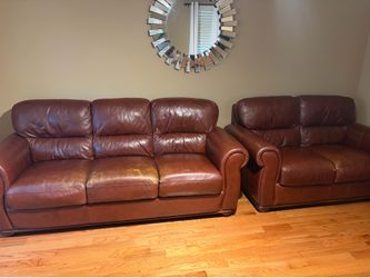 Brown Genuine Leather Sofa & Loveseat Set