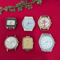 Lot of 6 Vintage Watches Timex Self-Wind, Seiko, Waltham, Fantasma Sesame Street, Swatch Swiss 