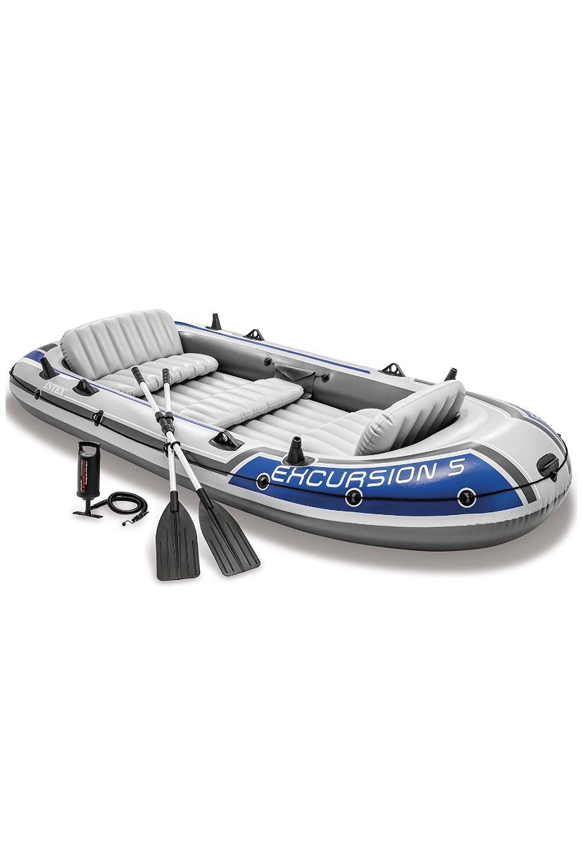 Intex Excursion 5, 5-Person Inflatable Boat Set with Oars & Air Pump