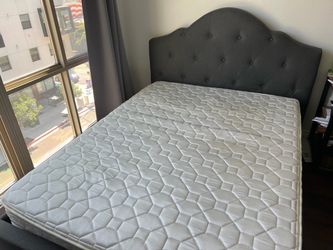 Queen bed frame with upholstered headboard + queen mattress