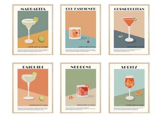 ✨ Set of 6 8x10 Cocktail Art Canvas Prints ✨