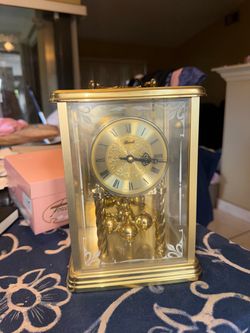 German Brass Anniversary Clock with Glass Dome