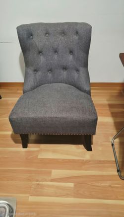 Grey Tufted Accent Chair with Nailhead Trim