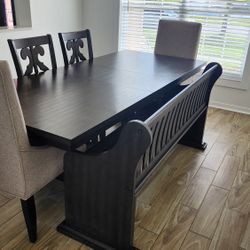 WOOD TABLE W BENCH AND 4 CHAIRS