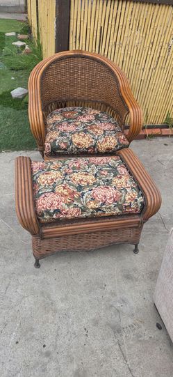 Vintage Rattan Lounge Chair and Ottoman