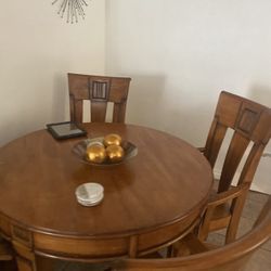 Rustic Cherry Wood Dining Set + 4 Chairs 