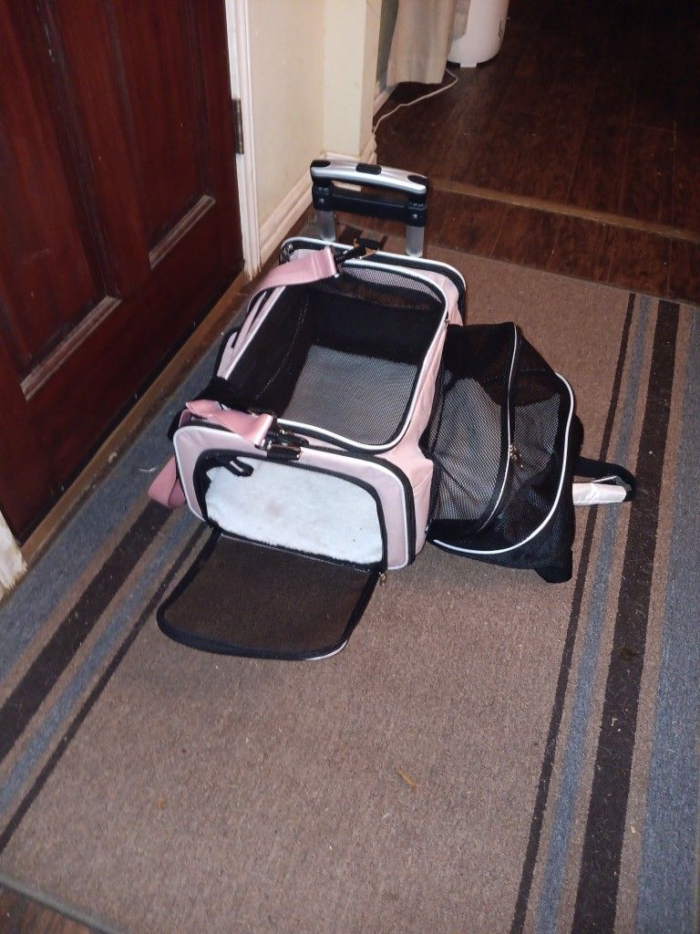 Pet Carrier Back Pack Luggage On Roller
