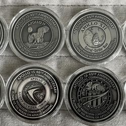 Apollo 40th Anniversary Medallion Set Of 8 Flown Metal NASA
