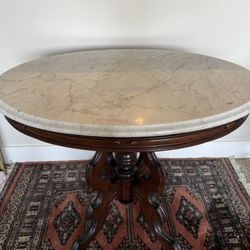 Antique Victorian Oval shaped Marble Top Walnut Parlor Table c. 1862