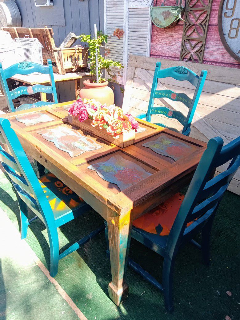 Outdoor Rustic Mexican Style Wood Table Set