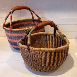 Hand Woven Baskets From Ghana Lot Of 2