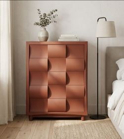 Terracotta 5-Drawer Chest with 3D Panel Front