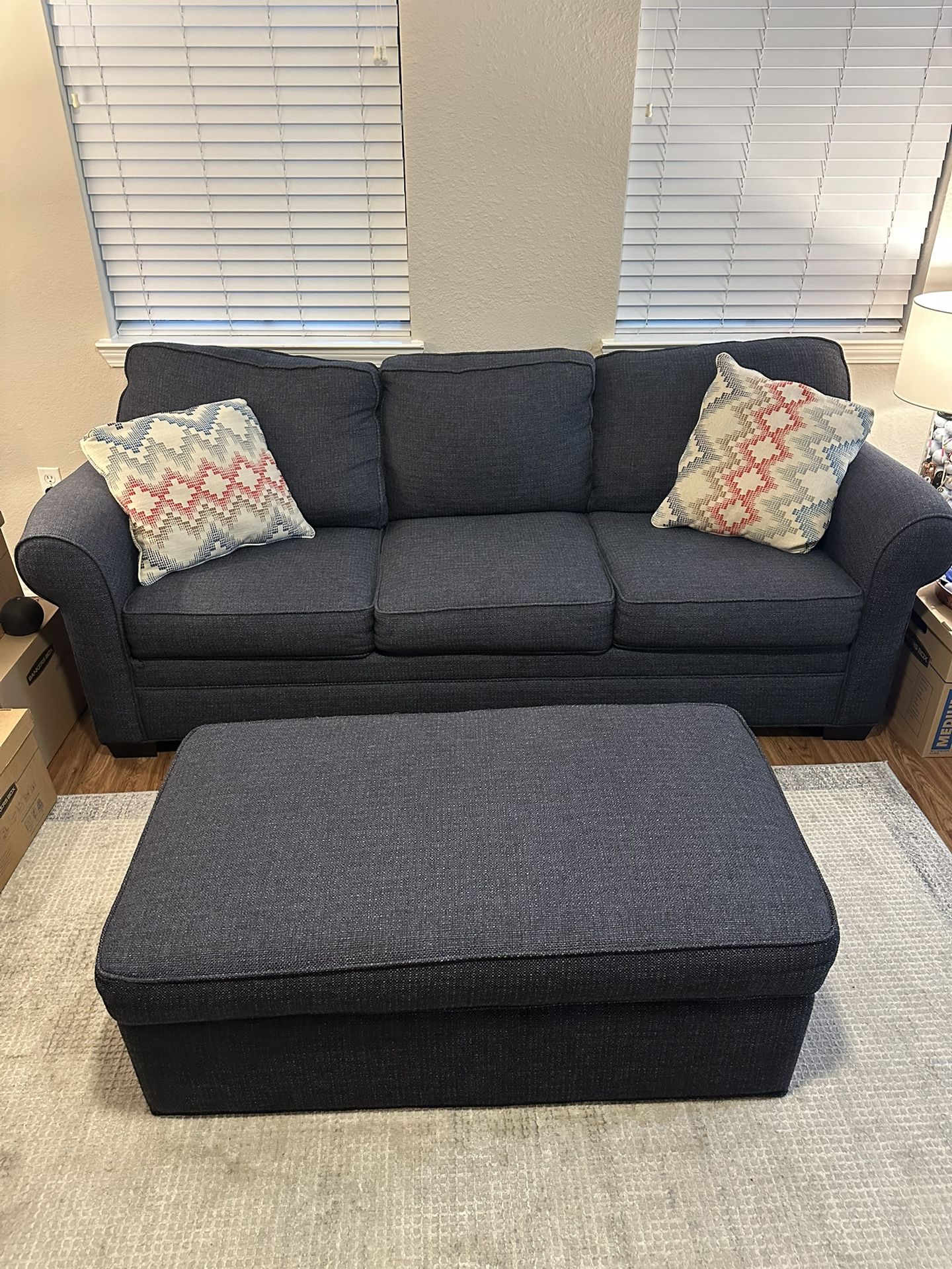 Sofa Sleeper Bed With Matching Ottoman And Pillows