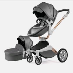 Hot Mom 2-in-1 Baby Stroller with a 360° rotation function and PU leather