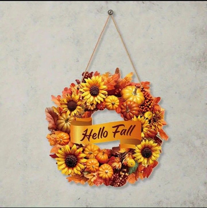 "Harvest Harmony Sunflower Welcome wooden Wreath"