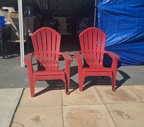 Red Plastic Adirondack Chairs – Set of 2