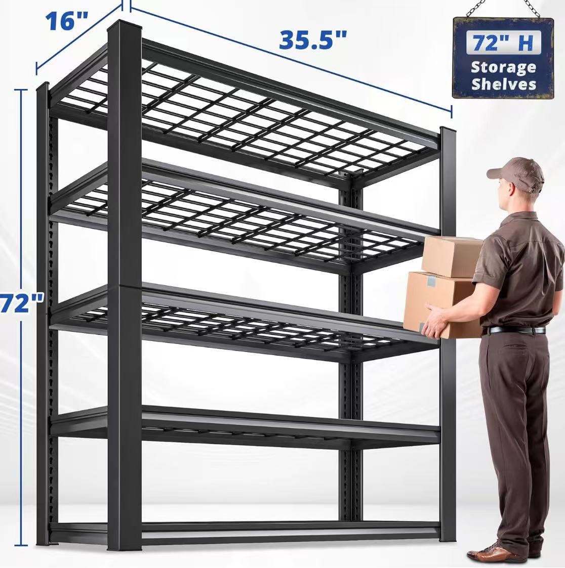 😀 REIBII Storage Shelves 72"Hx35.5"Wx16"D Garage Shelving, Heavy Duty Metal Shelving 5 Tier Adjustable Metal Shelves for Storage for Pantry Kitchen