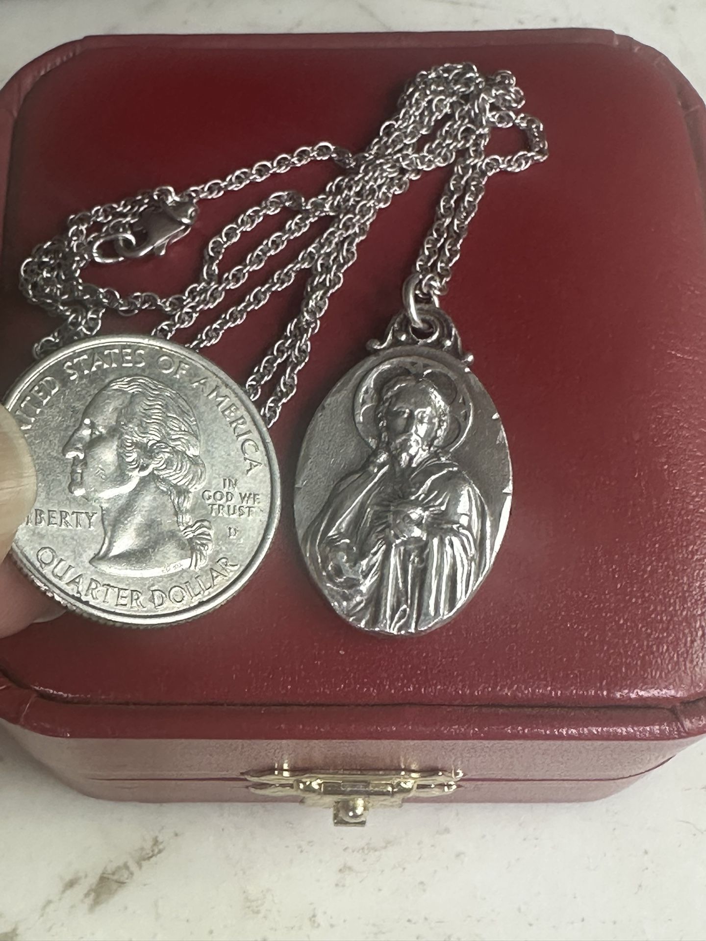 Vintage 925 Sterling Silver , Double Sided Jesus , Mother Mary Baby Jesus, Marked Sterling, 20in 925 Chain