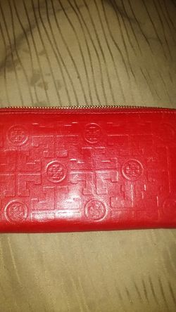 Red leather tory burch wallet