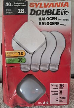 Sylvania 4-Pack Double Life 28W Halogen A19 Bulbs (40W Equivalent) - New