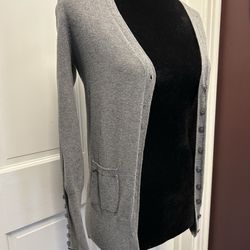 Gray small cardigan sweater work casual knit button women’s long sleeve pockets