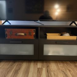 Modern Black TV Stand / Media Console with Frosted Glass Doors