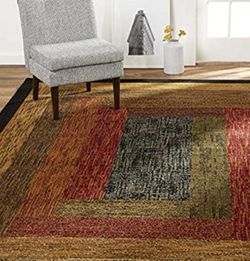 Modern Area Rug, Geometric Black/Brown/Red 5'2"X7'2"