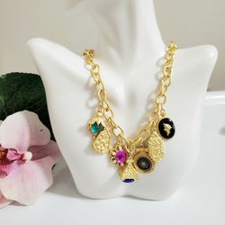 18k gold retro charm women's ladies pendant necklace gift