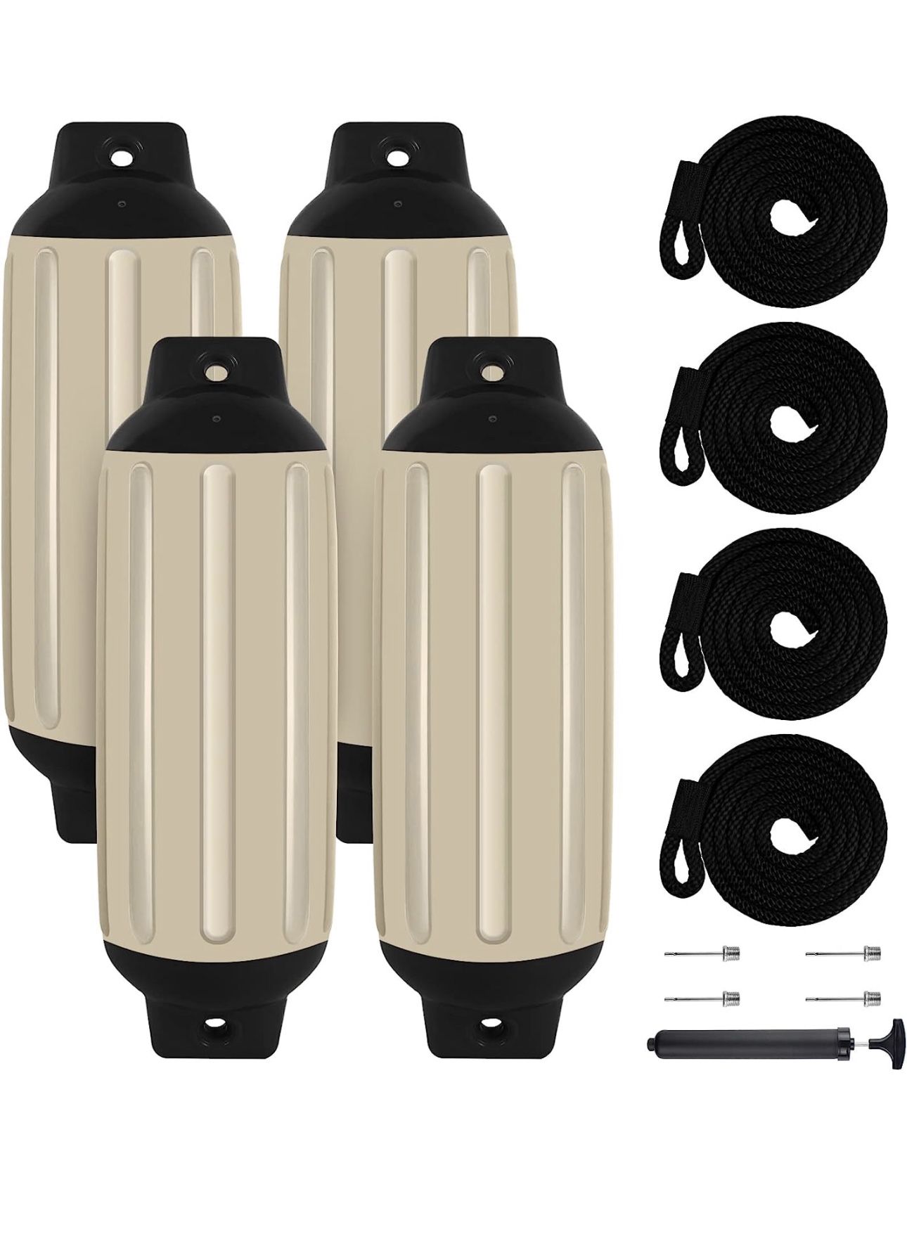 VEITHI- Boat Fenders 4 pack, Ribbed twin eyes vinyl boat bumpers for docking